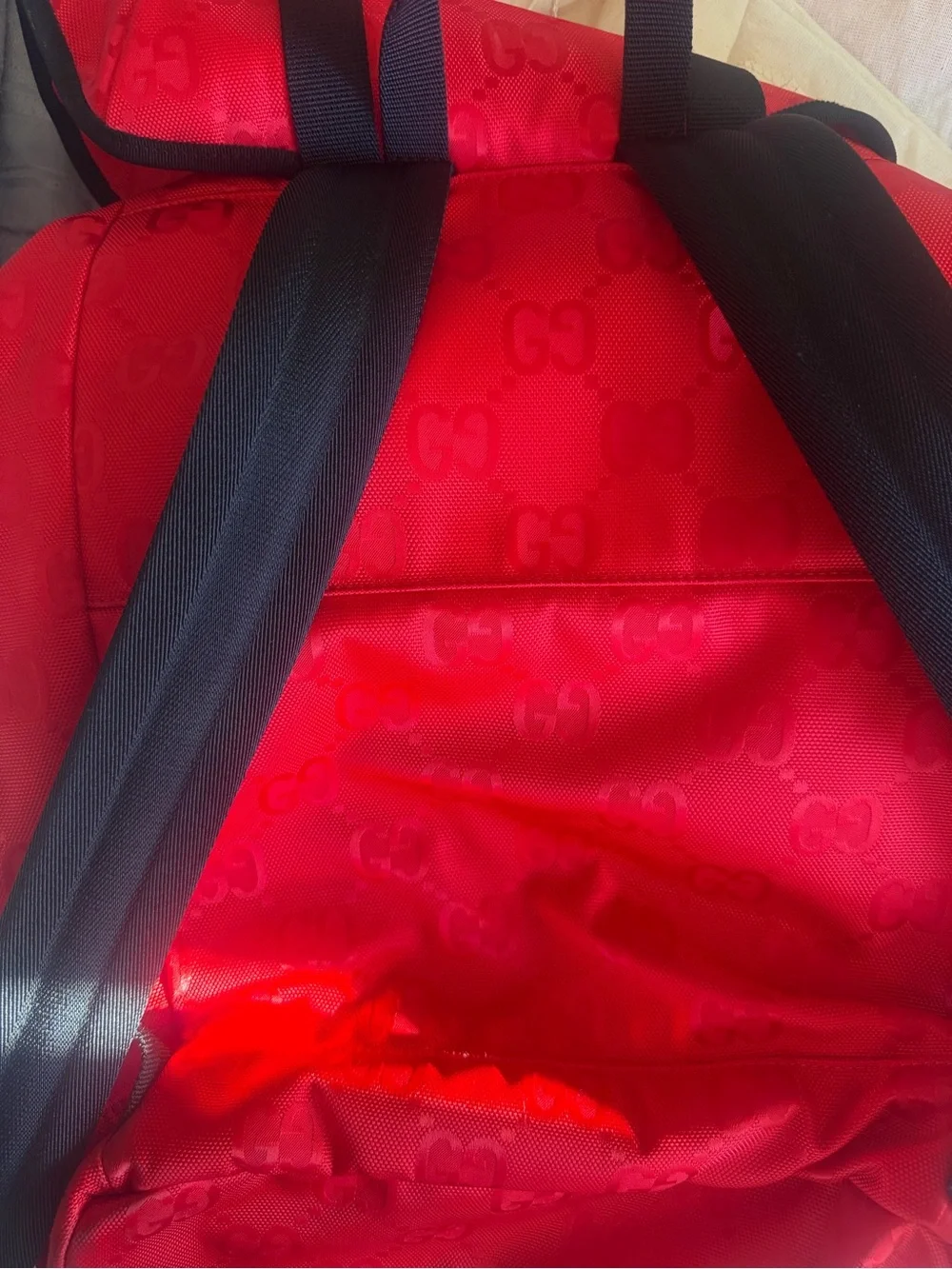 Gucci x 100 Thieves Off the Grid Red Monogram Nylon Backpack with Black Trim